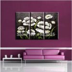 Hand Painted 3 Piece Modern Paintings Flowers Black And White Wall