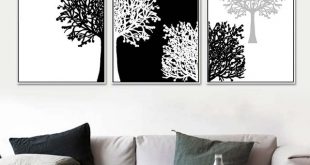 3 Piece Modern Minimalist Black White Panels Trees Canvas Painting