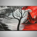 Handpainted 3 Piece Black White Red Wall Art Modern Abstract Oil