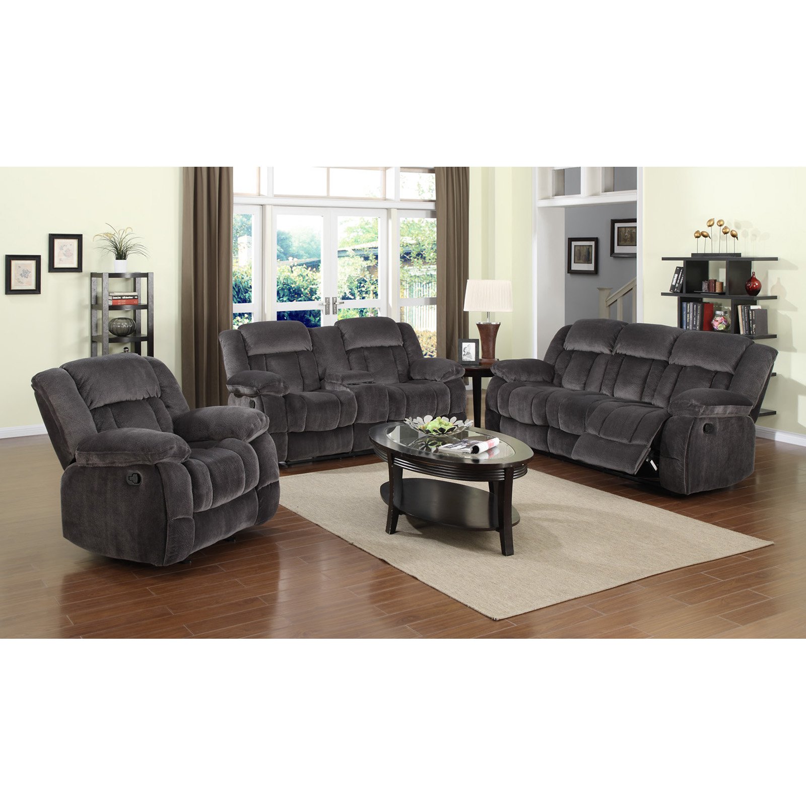 Sunset Trading Madison 3 Piece Reclining Living Room Set - Charcoal