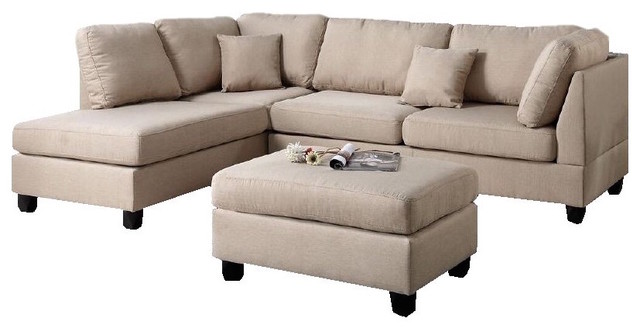 3-Piece Sectional Sofa with Reversible Chaise and Ottoman