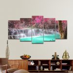 Waterfall Modern 5 Piece Framed Canvas Prints set Artwork Landscape