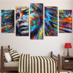 5 Piece Framed Colorful Haired Abstract Woman Canvas Prints on Wall