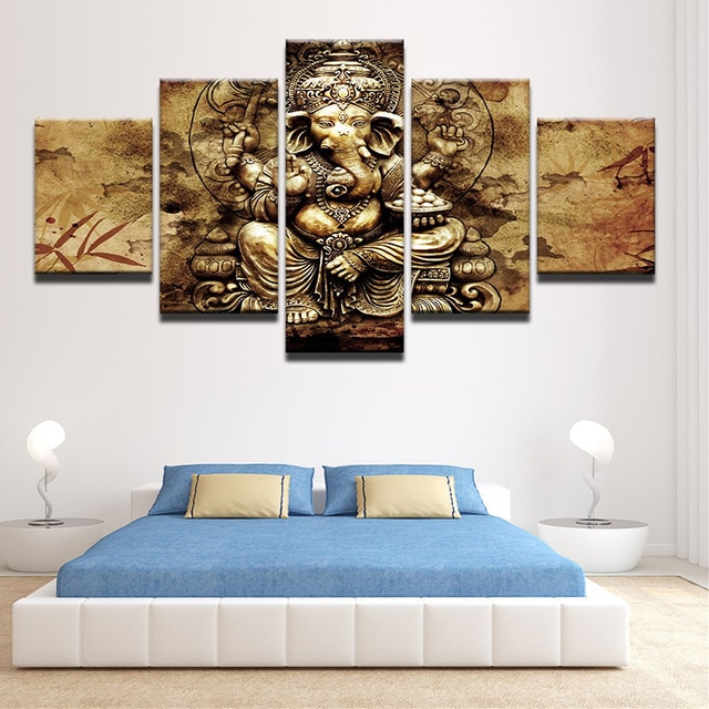 Modern HD Printed Canvas Posters Home Decor 5 Pieces India Ganesha
