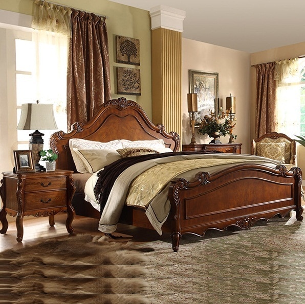 American Country Style Home Furniture Bedroom Queen King Size Carved
