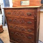 ANTIQUE CARVED AMERICAN Oak Chest of Drawers with Mirror LD