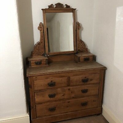 ANTIQUE CHEST OF Drawers Dressing Table With Mirror - £60.00