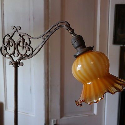 Antique-Bridge-Floor-Lamp-Ornate-Design-Beautiful-Glass-Shade-Art