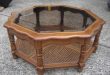 Vintage Octagon Glass TOP Coffee Table 2 Tier Cane Timber in