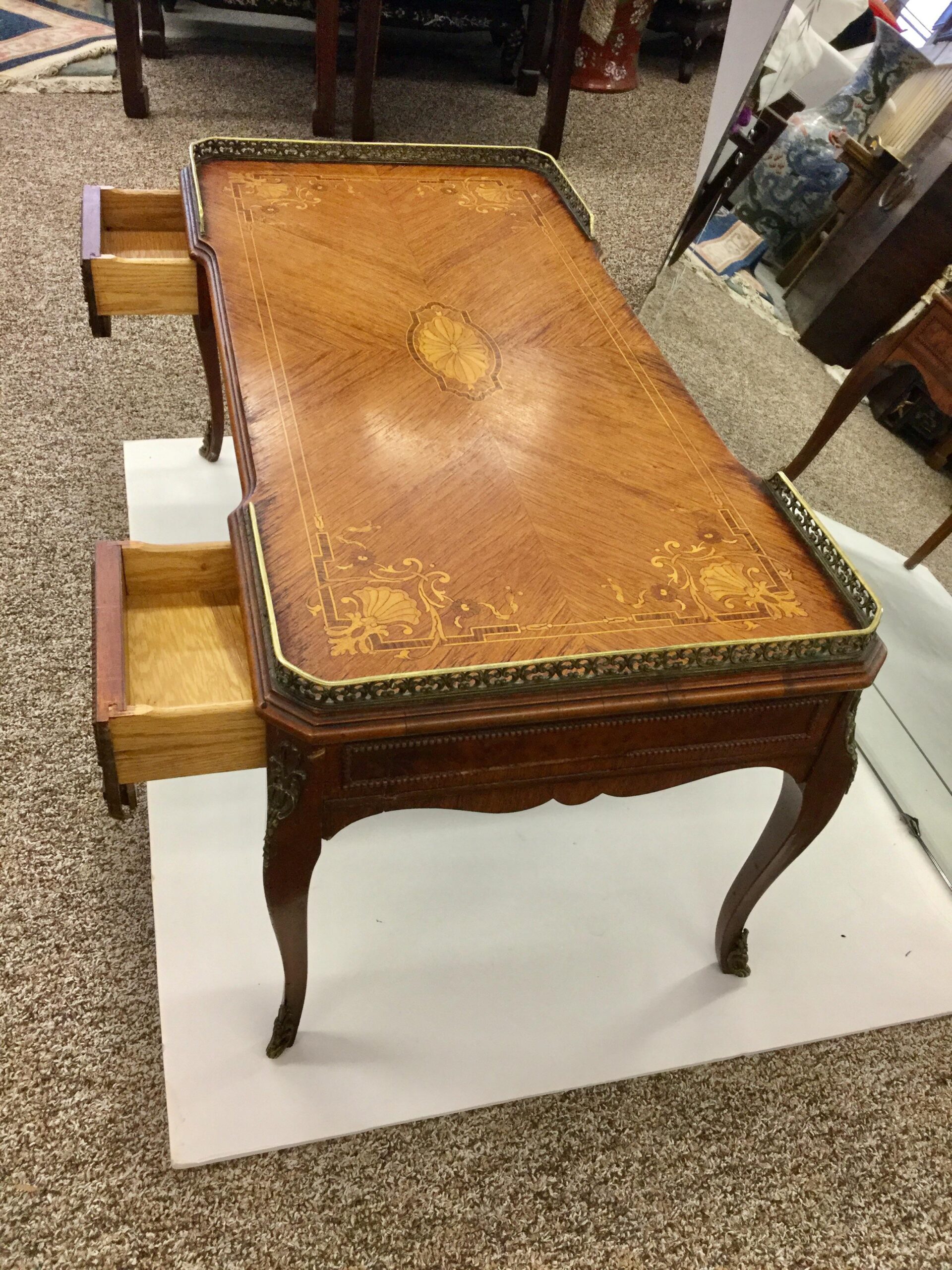 Antique Inlaid Glass Top French Coffee Table | Chairish