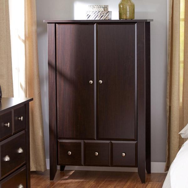 2-Door Bedroom Clothes Storage Cabinet Wardrobe Armoire in Dark Brown