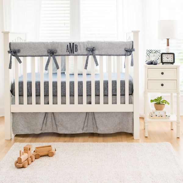 Navy Linen Crib Bedding | Boy Baby Bedding | Navy Crib Bedding