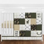 Green and Beige Deer Buffalo Plaid Check Woodland Camo Baby Boy Crib