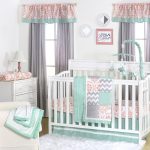 Mint Green, Coral Pink and Grey Patchwork 4 Piece Baby Crib Bedding