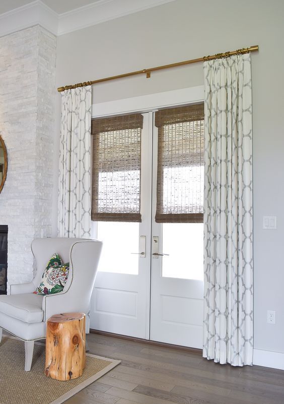 patterned curtains and bamboo shades for style and privacy | Drapery