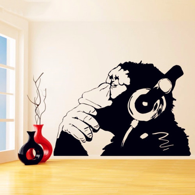 ASAPFOR Banksy Vinyl Wall Decal Monkey With Headphones Banksy Style