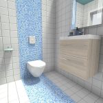 Small Bathroom with Accent Wall of Blue Mosaic Tile