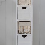 Tall narrow 20 cm bathroom freestanding cabinet with baskets and