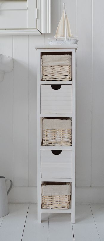 Tall narrow 20 cm bathroom freestanding cabinet with baskets and
