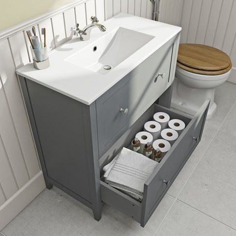 The Bath Co. Camberley satin grey floorstanding vanity unit and