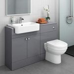1160 mm Modern Gloss Grey Bathroom Door Vanity Unit Basin Sink + Toilet  Furniture Set