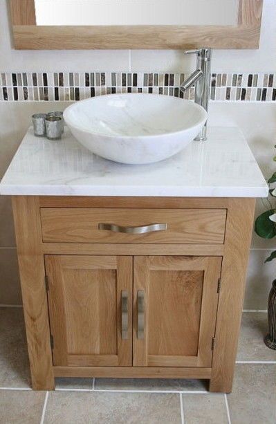 Solid Oak Bathroom Vanity Unit Basin Floor Cabinets Marble Bowl Sink