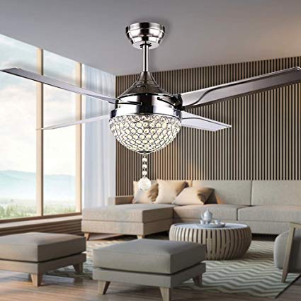 RainierLight Modern Crystal Ceiling Fan Lamp LED 3 Changing Light 4