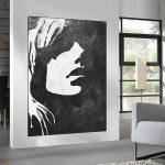 Black White Minimalist Abstract Painting woman face silhouette