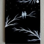 Black and white Acrylic painting canvas art Love birds silhouette