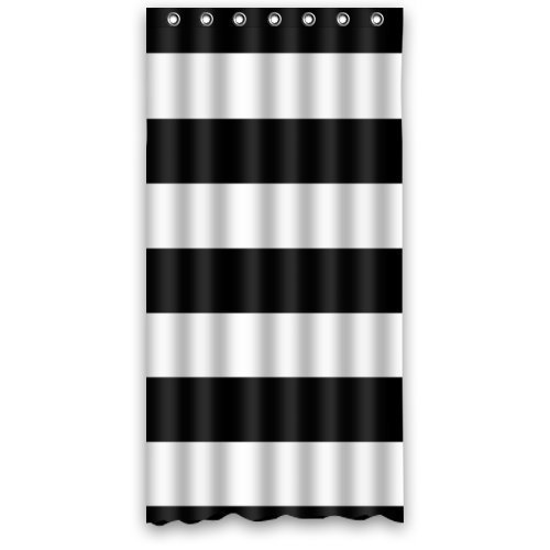 HelloDecor Black and White Horizontal Stripes Shower Curtain
