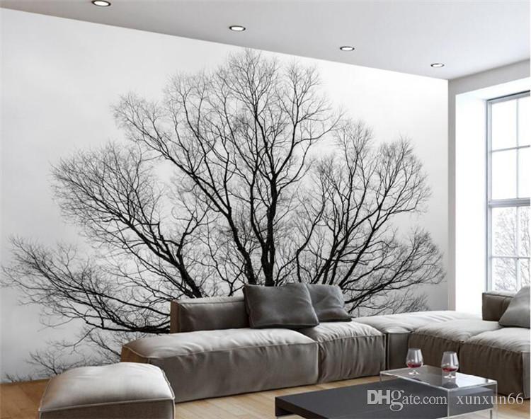 Custom Wallpaper Black & White Trees Trees Mural TV Background Wall