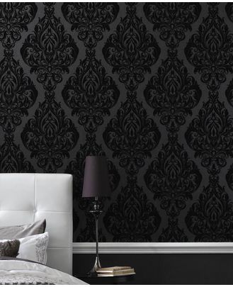 AHH Love the black on grey wallpaper!  bedroom wall here we come