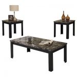 3 Piece Carly Pack Coffee End Table Set Faux Marble And Black - ACME