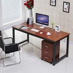 Amazon.com: 55in Computer Office Desk with Teak Tabletop and Black