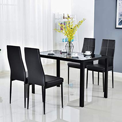 Amazon.com - Bonnlo Modern 5 Pieces Dining Table Set Glass Top
