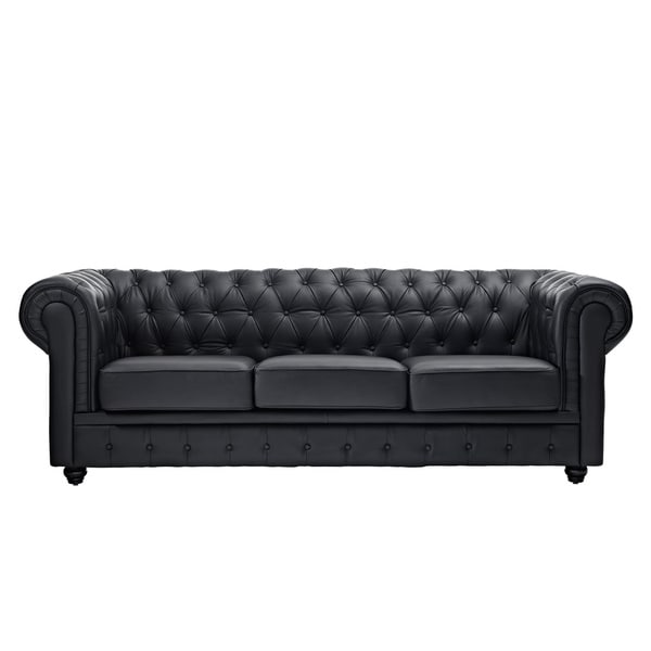 Shop Black Leather Chesterfield Sofa - Free Shipping Today