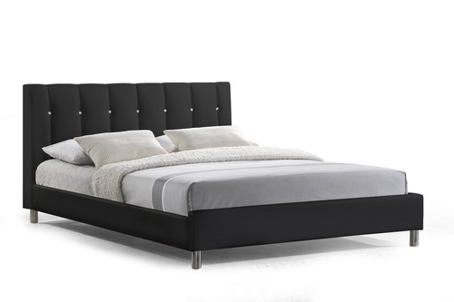Baxton Studio Vino Black Modern Bed with Upholstered Headboard - Queen Size