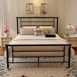 Metal Queen Bed Frame Platform Iron Bed with Headboard & Footboard Support  Box Spring Black Mattress Foundation Double Size (Queen, Black)