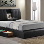 Acme 21270Q Kofi black leather like vinyl modern style queen bed frame set  with built in center tray on headboard