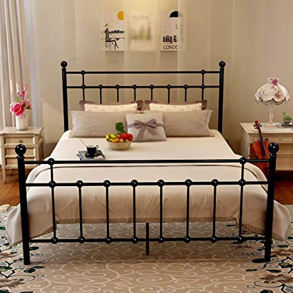 Metal Queen Bed Frame Platform with Steel Headboard and Footboard Black  Iron Round Slat Mattress Foundation Modern Style No Box Spring (Queen,  Black)