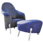 Early 21st Century Italian Lounge Leather Arm Chair & Ottoman | Chairish