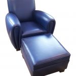 Navy Blue Leather Club Chair & Ottoman - Contemporary Traditional