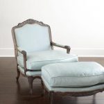 Bates Light Blue Leather Bergere Chair and Ottoman