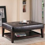 Coaster Contemporary Faux Leather Tufted Ottoman with Storage Shelf