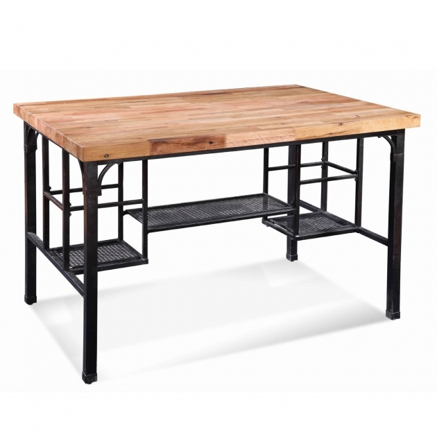 Stylish Butcher Block Top Counter Height Dining Table With Storage