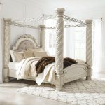 Ashley Cassimore Pearl Silver King Upholstered Poster Canopy Bed on