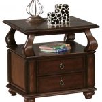 Walnut Finish 2-Drawer Accent End Side Table With Upper Shelf Bun