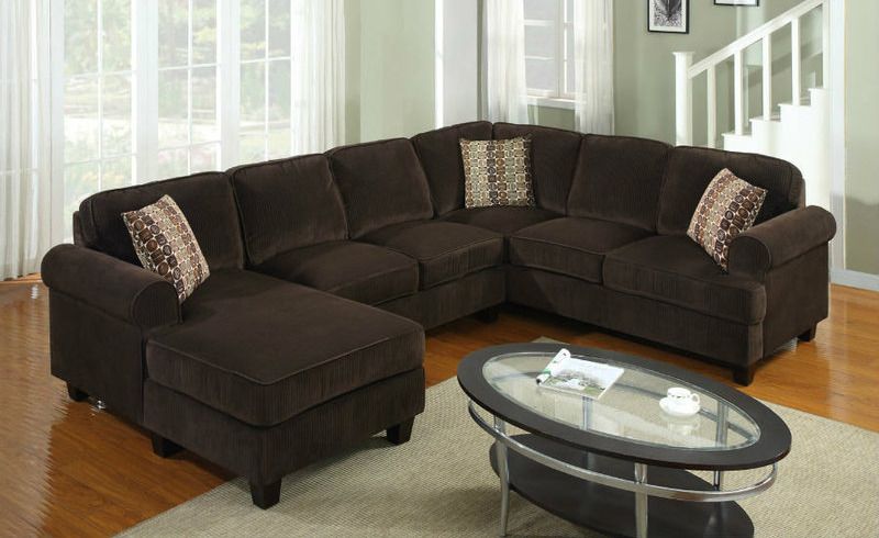 3pcs. Corduroy Fabric Sectional Sofa in Chocolate Brown Finish