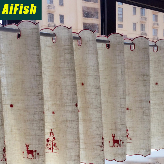 Short curtains for windows For Kitchen Room Merry Christmas Curtains