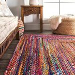 Hand Braided Bohemian Colorful Cotton Area Rug, Multi color